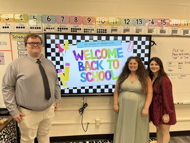 Meet our new classroom teachers.  Mr. Schipper - 5th grade, Mrs. Shaw - 3rd grade, and Miss Amezola - 3rd grade.