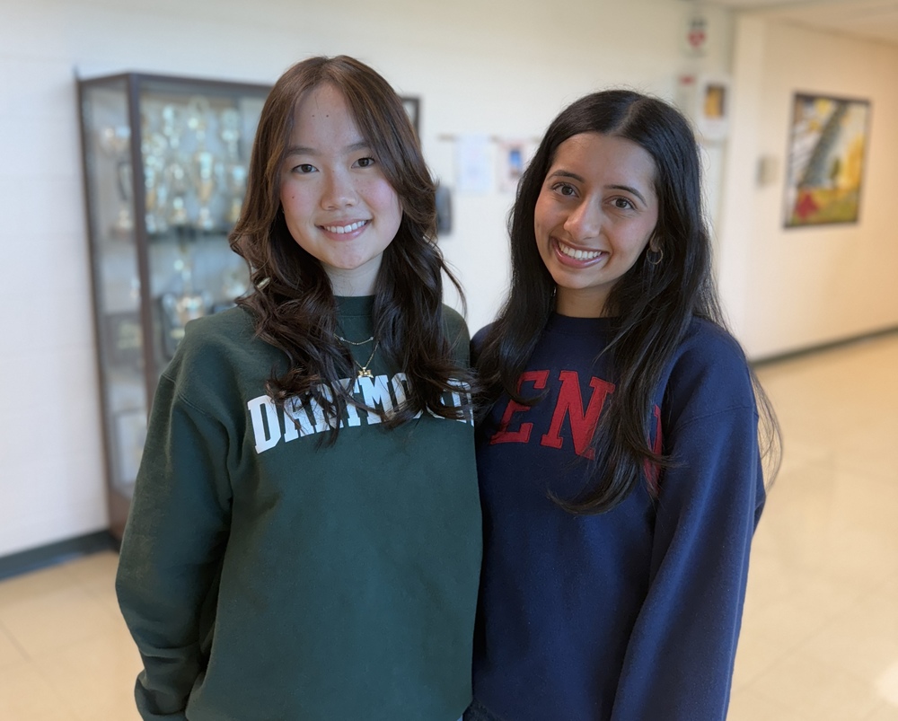 Photograph of Amy Zhang (Valedictorian) and Anisha Mulinti (Salutatorian) of the MTHS Class of 2026