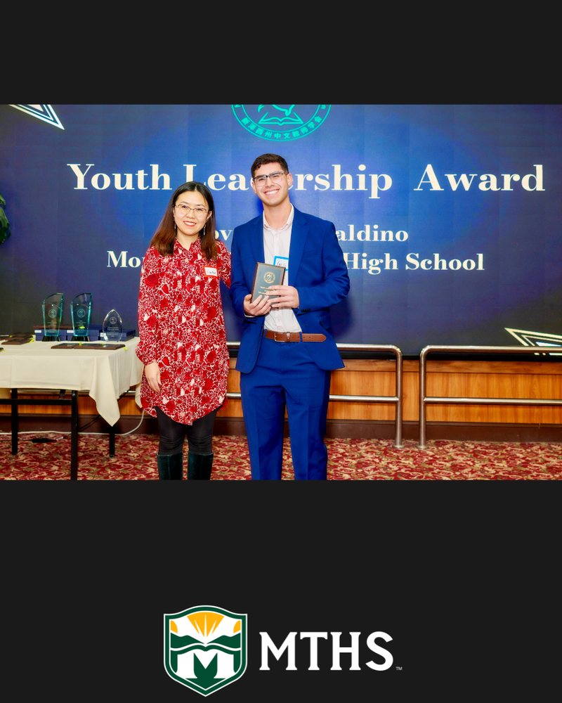 Picture of Gio Geraldino. In the background "Youth Leadership Award"