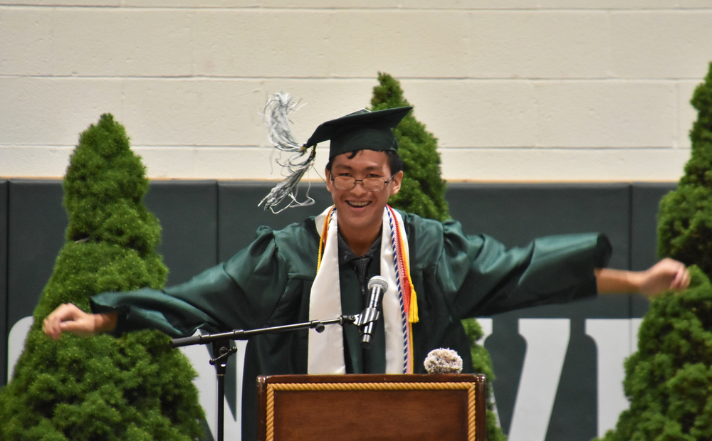 Scipio Han, Valedictorian of the Montville Township High School Class of 2025 gave a commencement speech that drew cheers, laughter, and choreographed movements from his fellow graduates. During his presentation he encouraged the Class of 2025 is to “bring greatness into this world.”