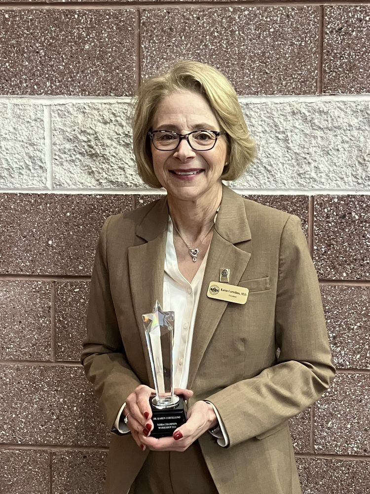 Montville Twp. BOE Member Karen Cortellino with the CHAMPION AWARD for Leadership - Presented to her by the NJSBA. The New Jersey School Boards Association presented Montville Township Board of Education Member, Dr. Karen Cortellino, with the prestigious NJSBA Champion Award during Workshop 2024 in Atlantic City. NJSBA Champion Awards are presented to individuals who exemplify outstanding dedication and effort in areas such as teamwork, leadership, innovation and other qualities that help the NJSBA advance its mission to promote the achievement of all students.