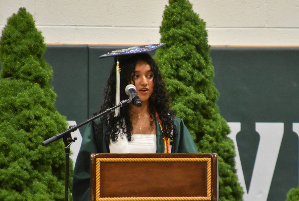 Malishka Arni, the Montville Township High School Salutatorian of the Class of 2025, spoke with  her peers, their families, and the faculty, staff and administration of the Montville Township Public Schools at the 54th Annual MTHS Commencement Ceremony on June 19. Arni encouraged her classmates to recognize the strength of asking for help.