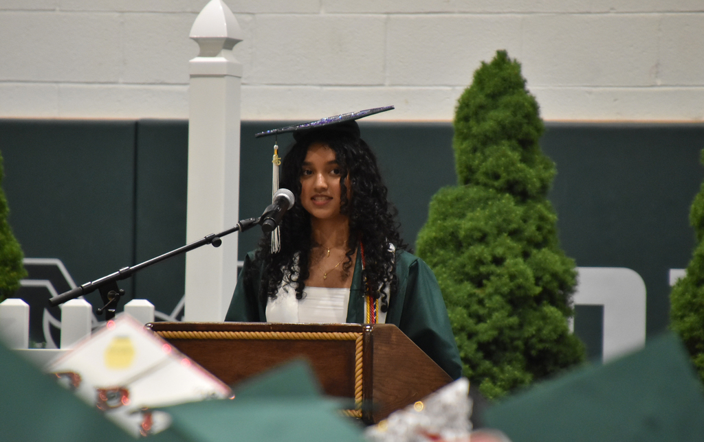 Malishka Arni, the Montville Township High School Salutatorian of the Class of 2025, spoke with  her peers, their families, and the faculty, staff and administration of the Montville Township Public Schools at the 54th Annual MTHS Commencement Ceremony on June 19. Arni encouraged her classmates to recognize the strength of asking for help.