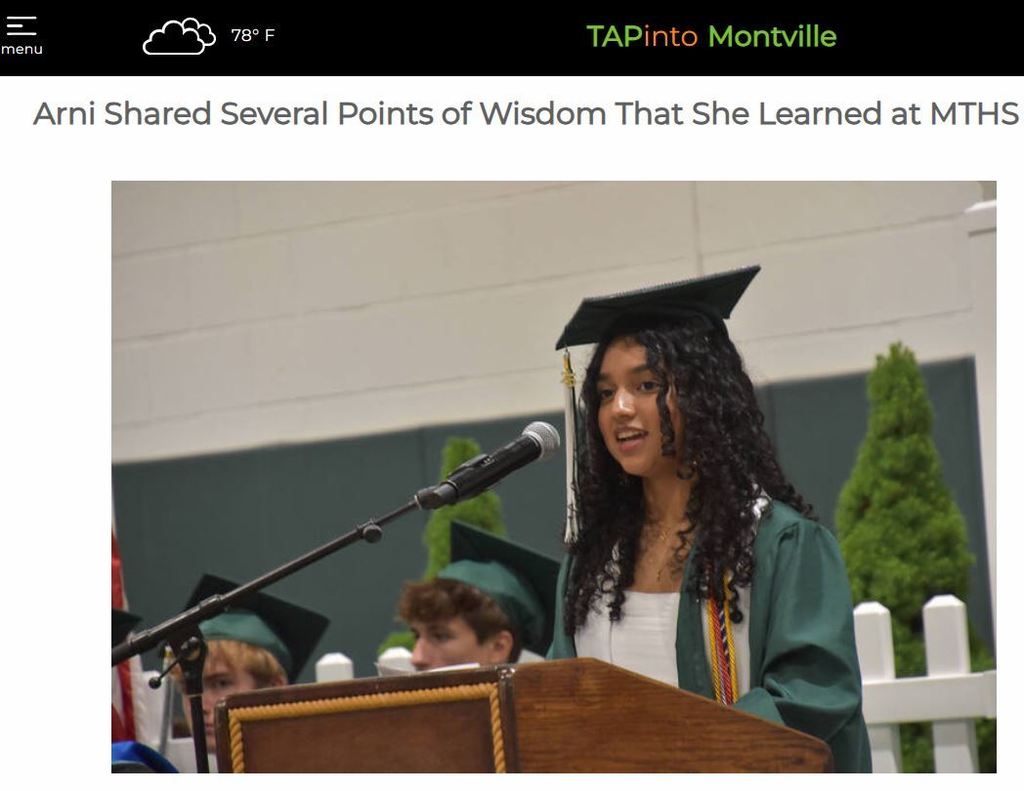 Salutatorian Malishka Arni Shared Several Points of Wisdom That She Learned at MTHS (Screen Shot)  IN THE NEWS!  #MTHS Salutatorian Malishka Arni Encouraged Peers to Recognize the Strength of Asking for Help. SEE PICS & speech at #MontvilleTAP https://www.tapinto.net/towns/montville/sections/education/articles/salutatorian-malishka-arni-encourages-class-of-2025-to-recognize-the-strength-of-asking-for-help
