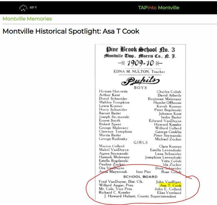 Asa T. Cook , born in 1844. A preservationist, a small business owner, a civic leader & member of the Montville Twp BOE at its inception. Read #MontvilleTAP: https://www.tapinto.net/towns/montville/sections/montville-memories/articles/montville-historical-spotlight-asa-t-cook