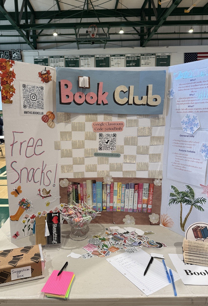 Picture of the book club trifold. features stickers, bookmarks, lollipops 