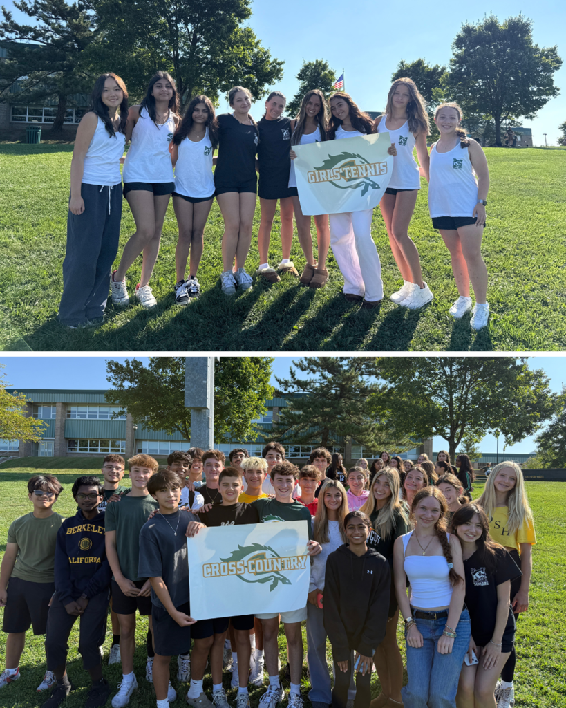 Picture of the girls tennis team (top) and cross country team