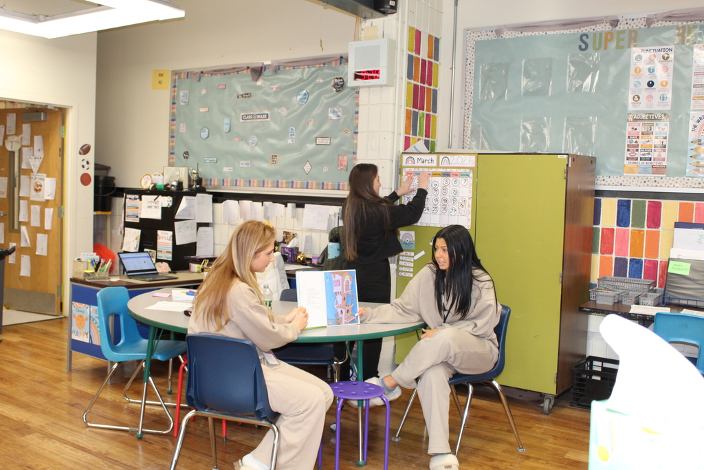 Twelfth grade students travel back to their elementary schools to celebrate Read Across America