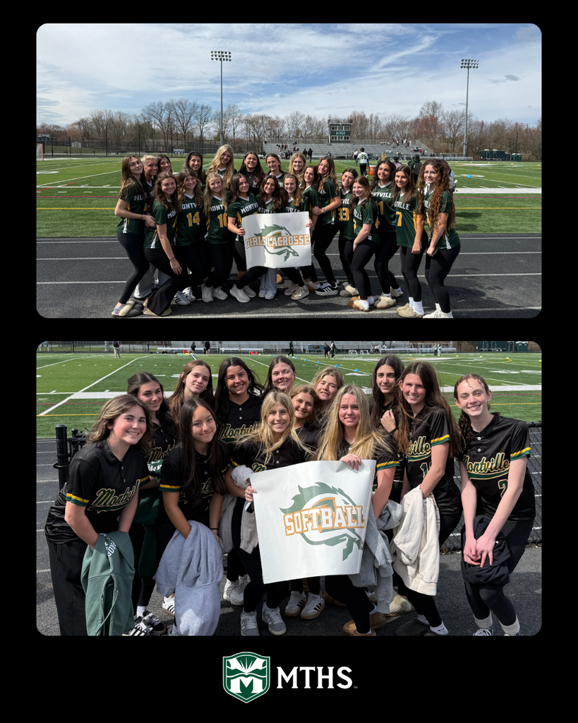 MTHS student athletes at the spring pep rally. Featuring pictures of the MTHS Girls Lacrosse team and MTHS Softball team