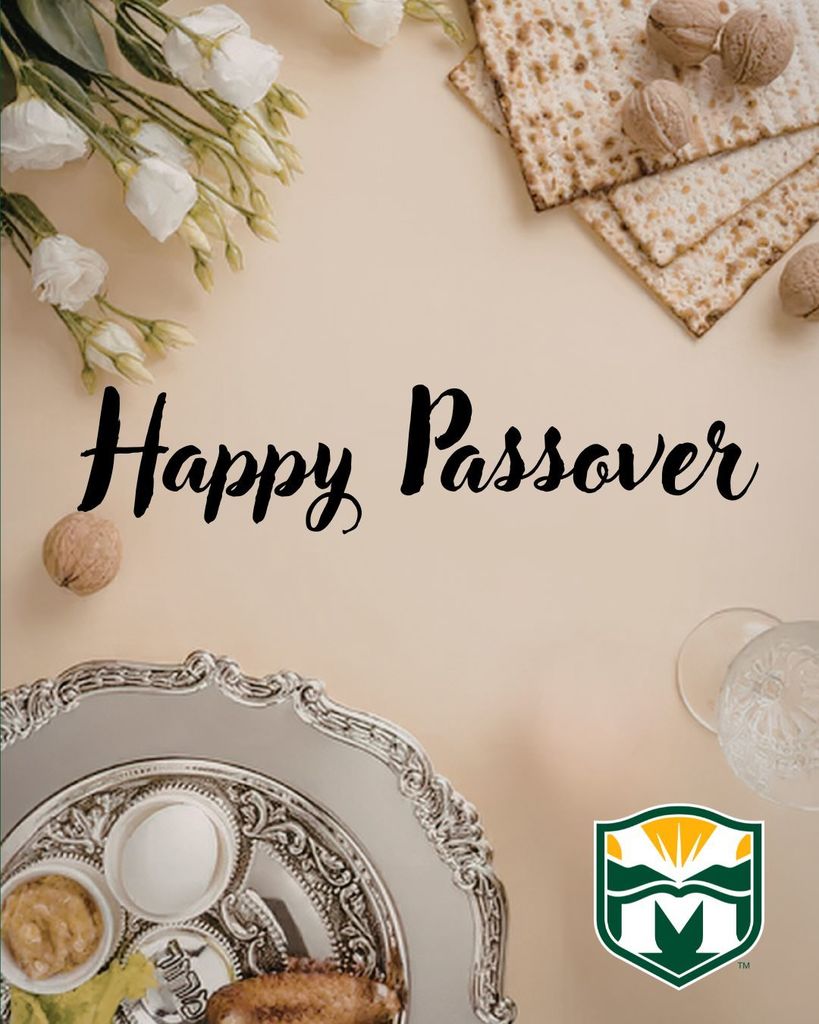 Passover greeting card with white flowers, matzah, walnuts, and a silver Seder plate. "Happy Passover" text is displayed in elegant script.