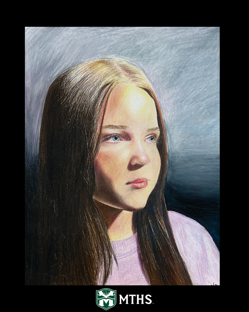 Picture of the colored pencil work "Lines of Me" by MTHS student Victoria Miloseska