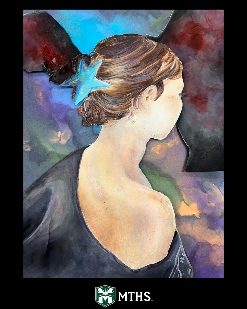 Picture of the mixed medium/collage work "Pursuit of Knowledge" by MTHS student Natalia Dudek