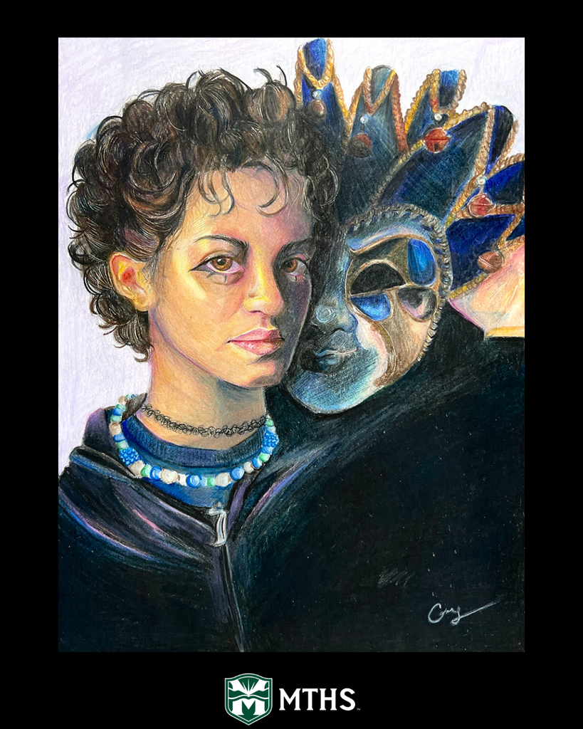 Picture of the colored pencil work "The Eye of the Beholder" by MTHS student Gabriella Bordeman