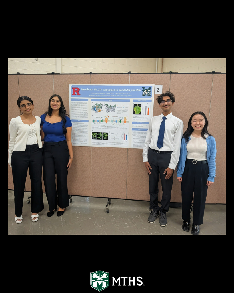 Students Vivian Wei, Aum Mistry, Padmini Pillala, and Amudhini Subramanian were stand with their poster at the Science Symposium
