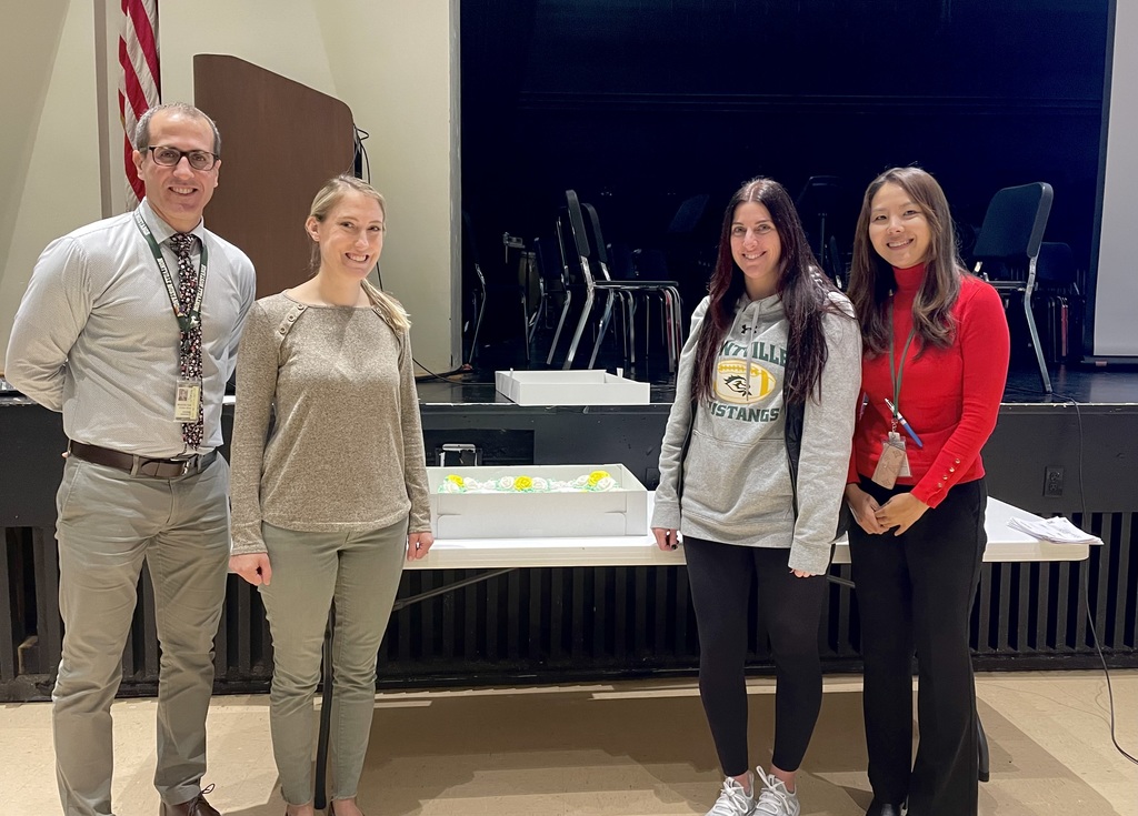 Eductors of the Year: Mrs. Jackie Hinz, Mrs. Kathleen Sansone and Ms. Christy Choi pictured with Mr. Doug Sanford (principal)