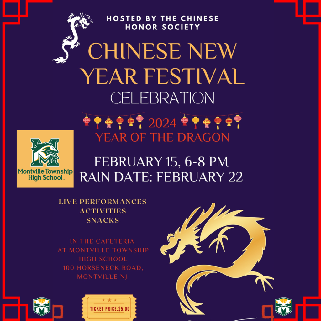 Everyone is invited! CELEBRATE the Year of the Dragon W/the #MTHS Chinese Honor Society! “Chinese New Year Festival,” 6-8PM on Thurs, Feb. 15, in the MTHS cafeteria. Admission $5. Performances, snacks & cultural activities. VIDEO: https://youtu.be/d_W7m6Q5EbY?si=uAIapxNG8-Zp34r0