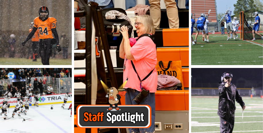 Renee Grover taking photos alongside some of her favorite photos of MHS activities