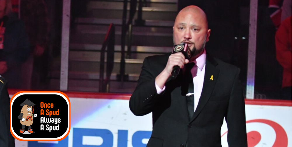 Once a Spud, Always a Spud: MHS c/o 1993 John DeCausmeaker sings the national anthem before a Minnesota Wild home game