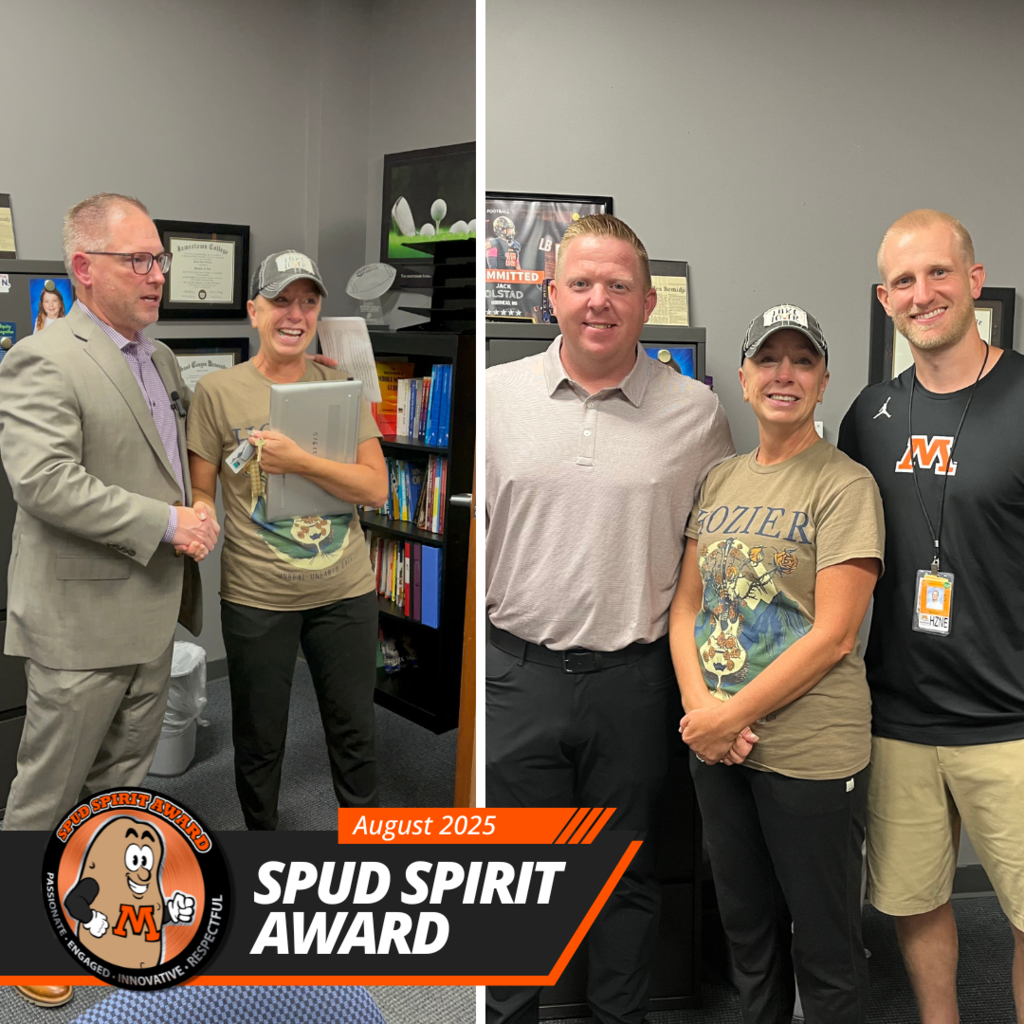 Rachel Lerum receives the Spud Spirit Award and poses with school administrators