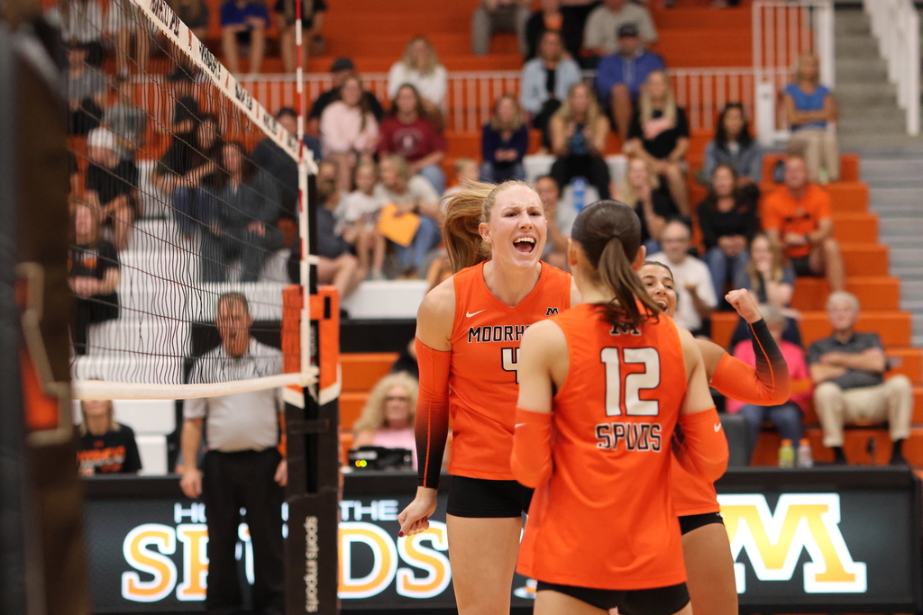 Girls Vollebyall celebrates winning a point in 8/26's win over Elk River