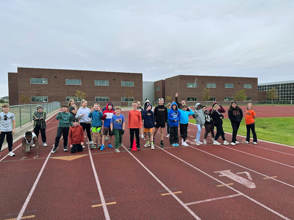 Students lining up on the track for the walk-a-thon