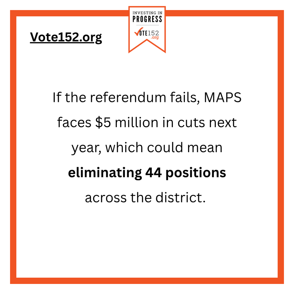 If the referendum fails, MAPS faces $5 million in cuts next year, which could mean eliminating 44 positions across the district.