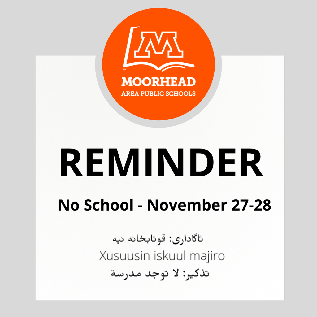 reminder no school november 27-28 moorhead area public schools