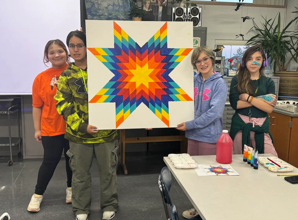 For Native American Heritage Month, HZNE Art Club members created a painting inspired by the Lakota tradition of the Morning Star Quilt.