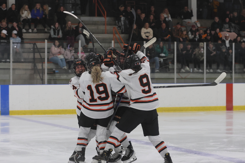 Girls hockey celebrating