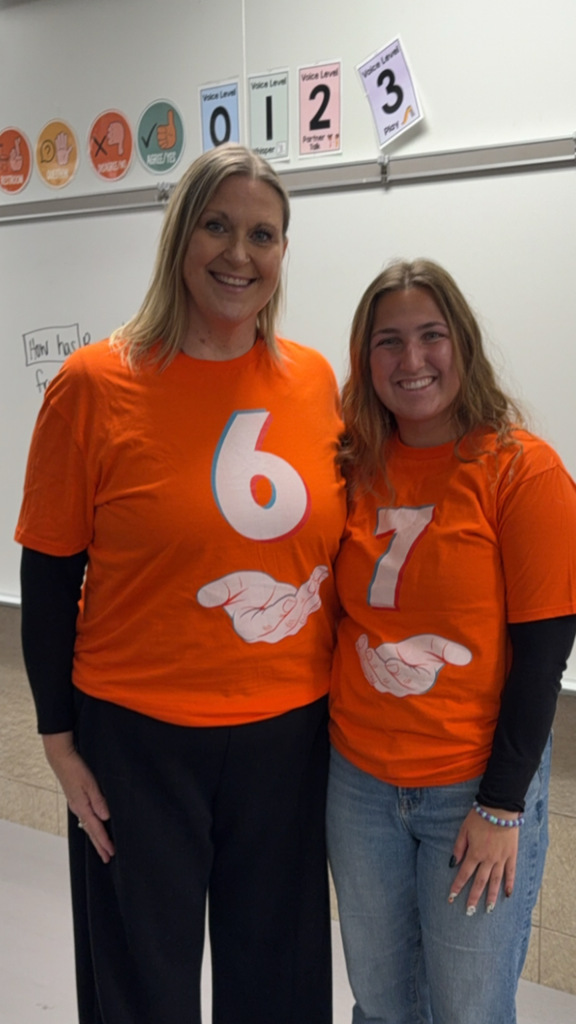 Teachers wearing 6 7 shirts