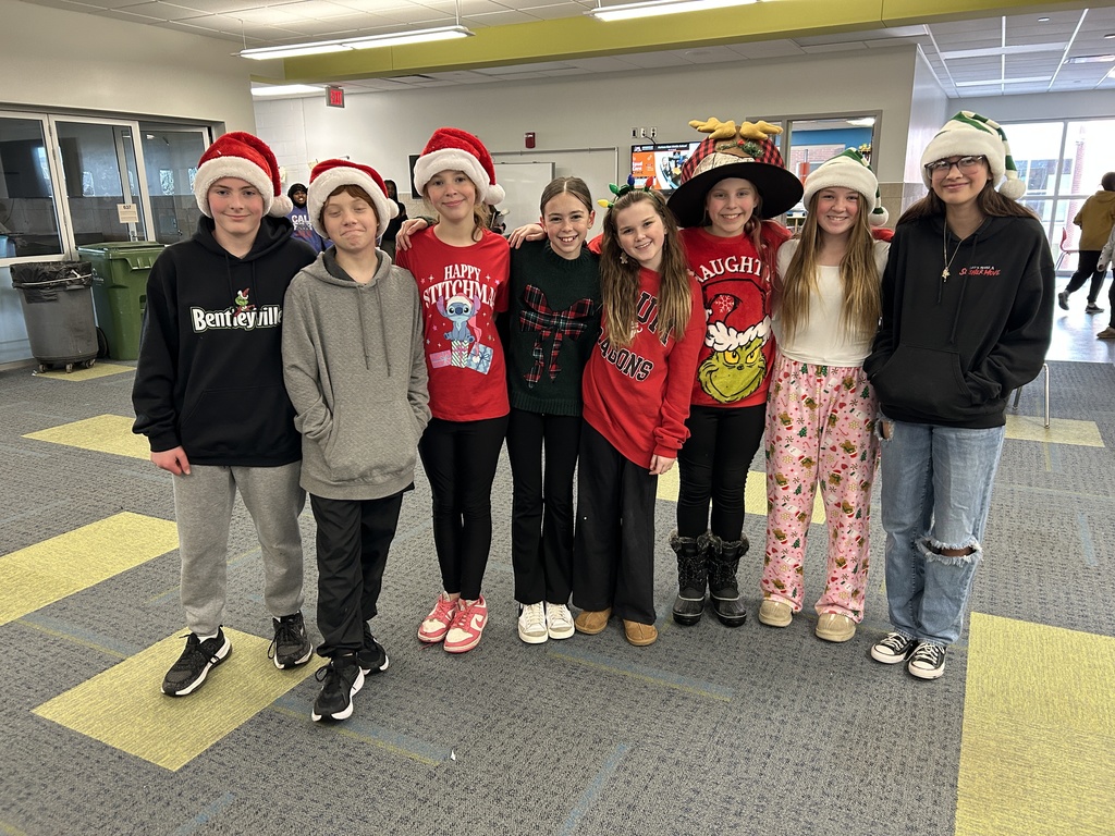 Students in holiday hats 