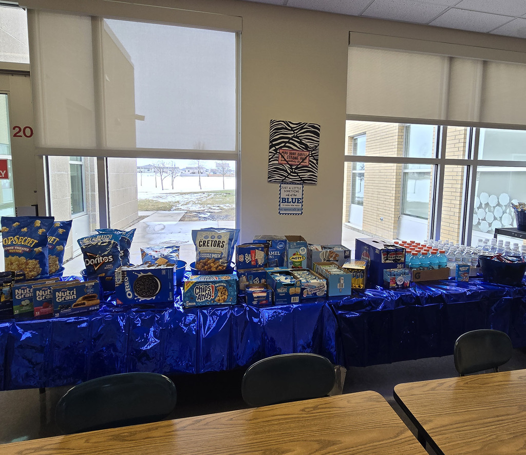 Blue themes food and drinks set up by SGR PTAC for staff members