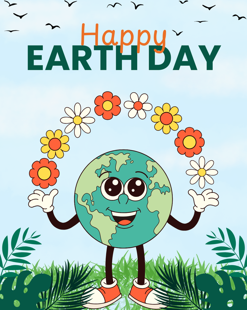 happy earth Day, cartoon earth with a smile