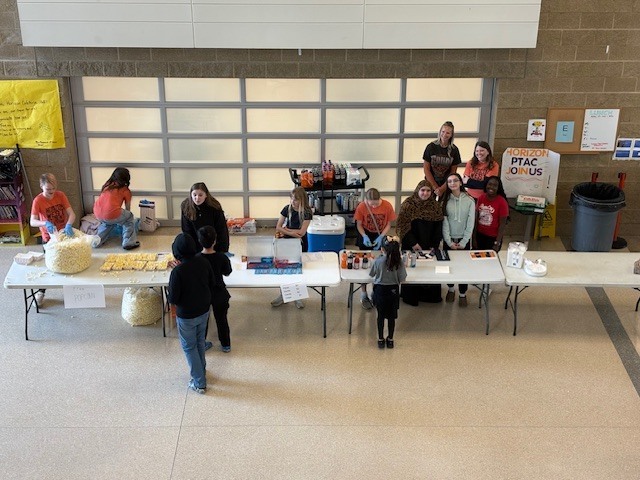 families in the cafeteria for bingo night