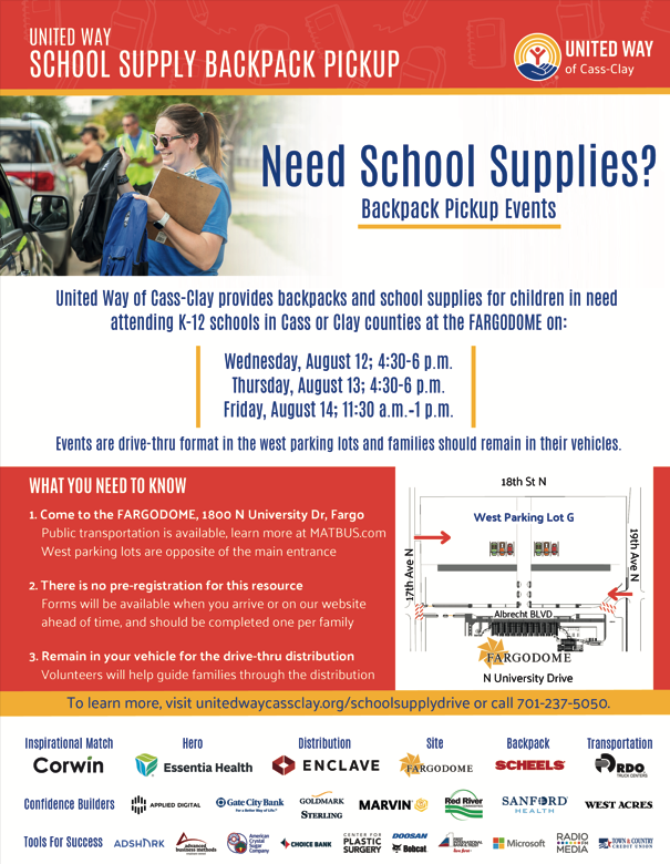 Flyer for united way school supply drive