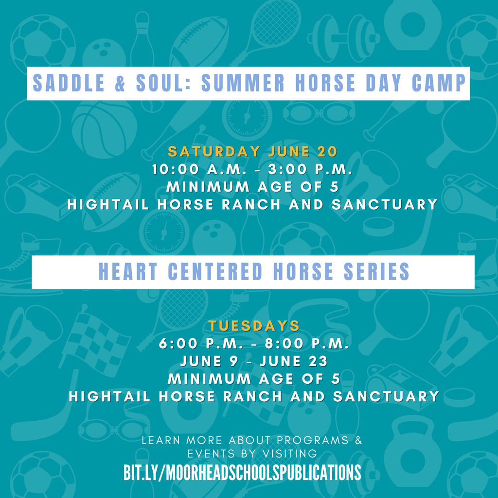 Saddle & Soul: Summer Horse Day CampSaturday June 20 10:00 A.M. - 3:00 P.M. Minimum age of 5 Hightail HOrse ranch and sanctuary Heart Centered Horse Series Tuesdays 6:00 p.M. - 8:00 P.M. June 9 - June 23 Minimum age of 5 Hightail HOrse ranch and sanctuary