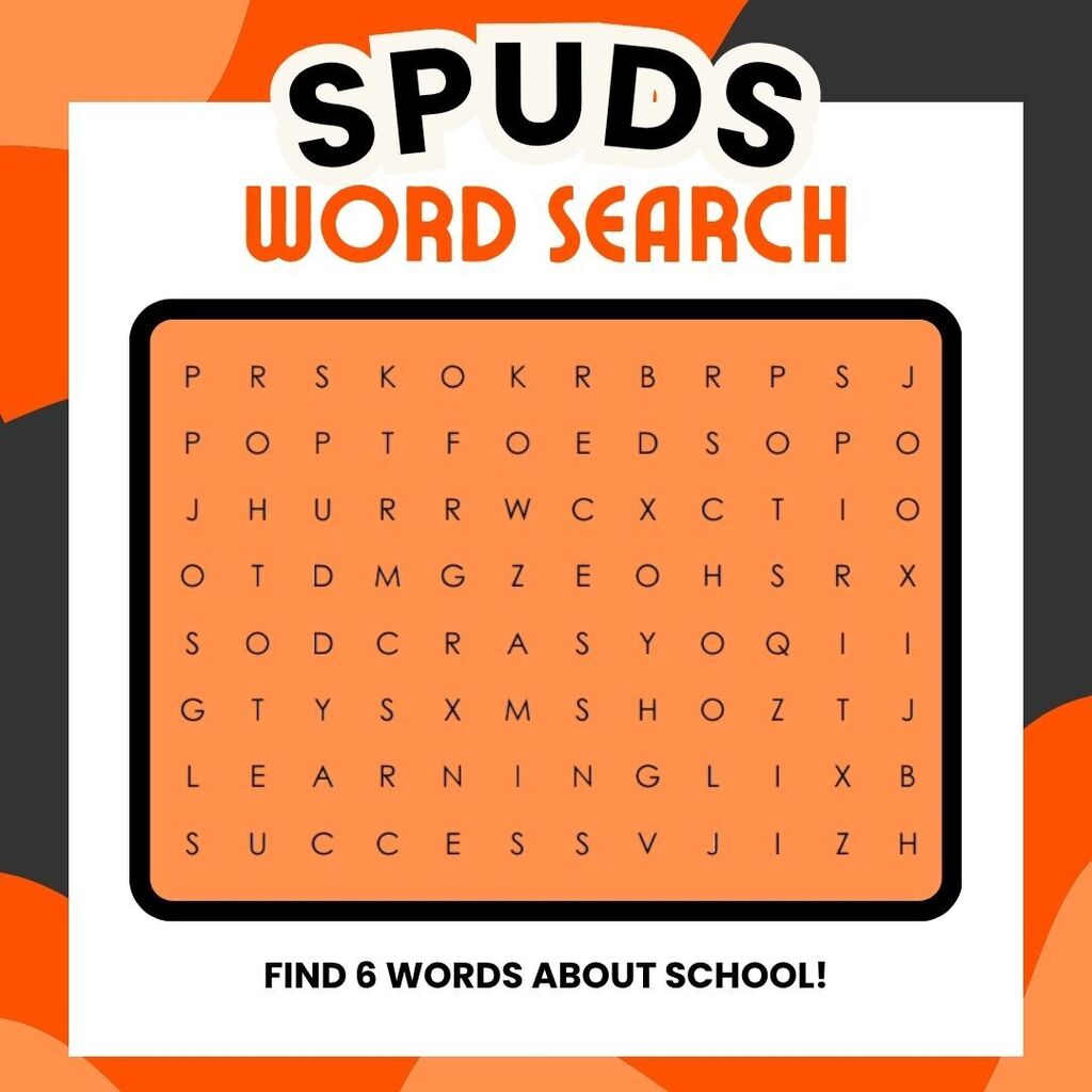 Spuds Word Search, find six words about school