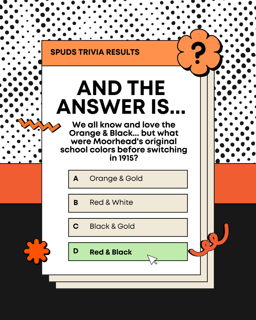 Spuds Trivia Results. And the answer is... Red & Black!