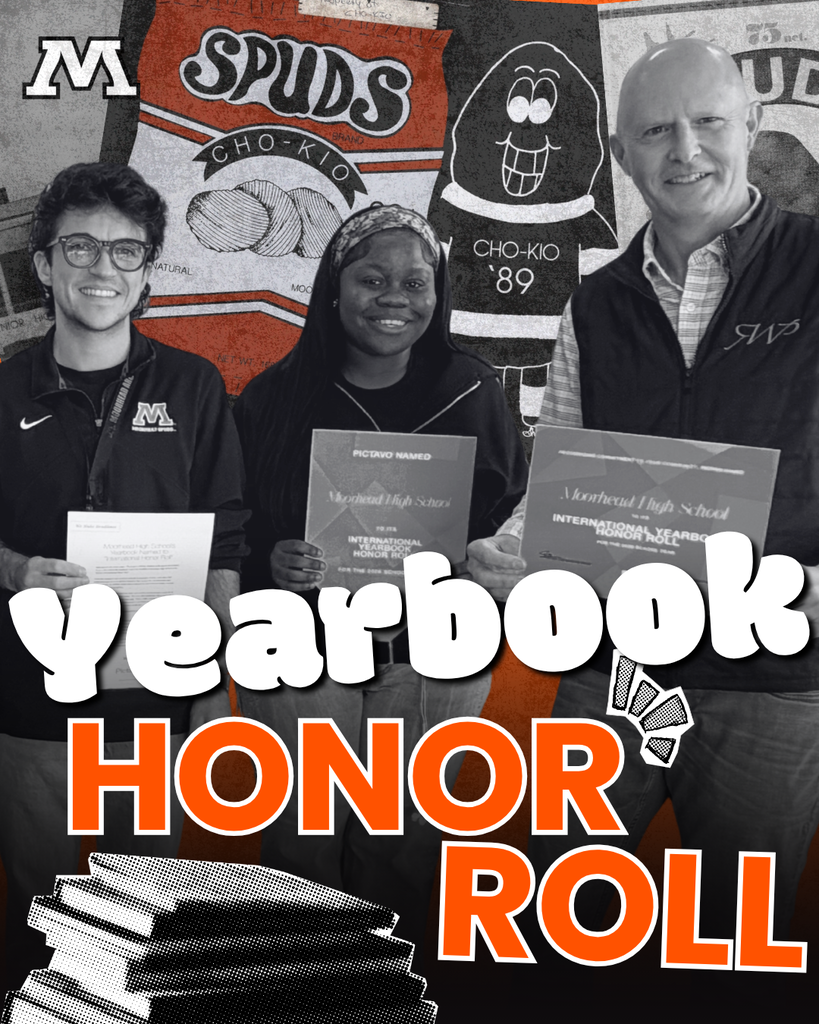 Moorhead High School Yearbook Earns International Honor Roll Recognition. Photo Caption: (Left to right) Superintendent Dr. Brandon Lunak, Principal Josh Haag, Yearbook Advisor Grayson Griffin, Student Editor Aaliyah McCauley, and Rick Westra from RWP.