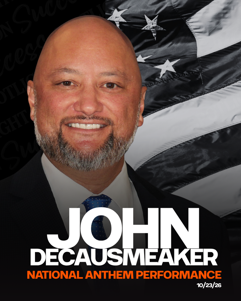 John deCausmeaker with Nation Anthem Performance on October 23rd of 2026 with an American Flag in the background