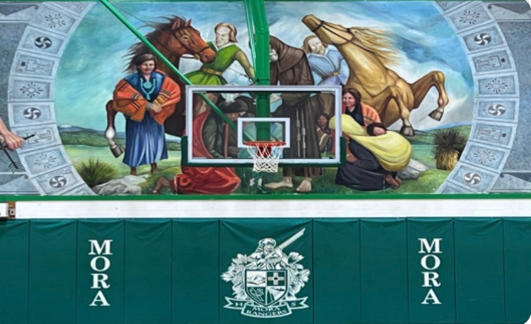 MHS Gym Mural painted by Mexican Muralist Aarón Piña Mora and dedicated in 1977.