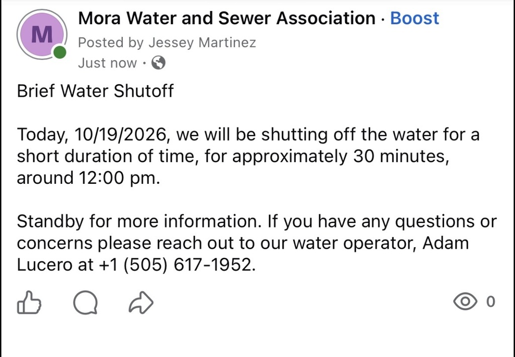 Screenshot of water shut off announcement