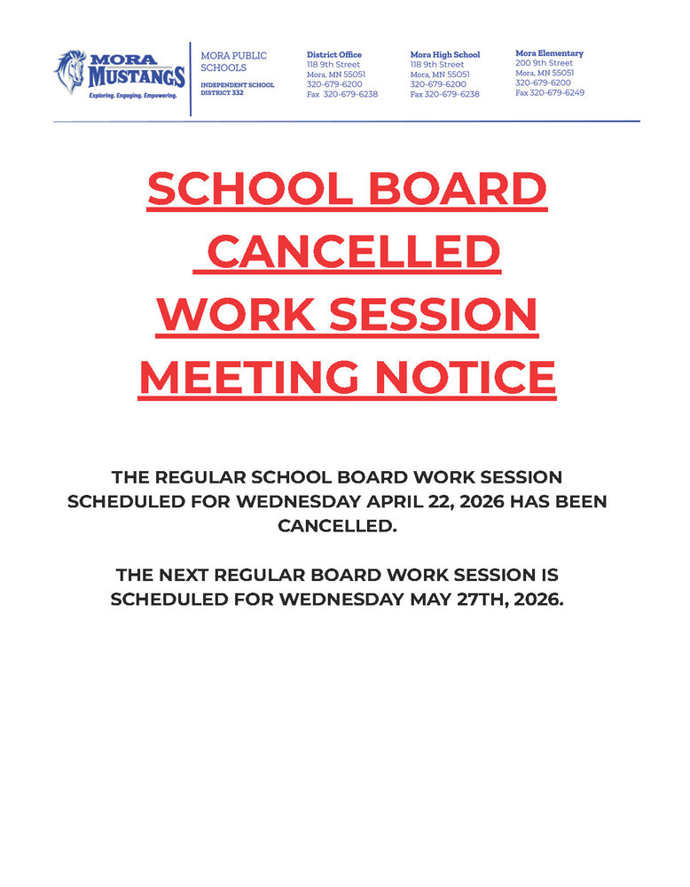 SCHOOL BOARD   CANCELLED WORK SESSION MEETING NOTICE    THE REGULAR SCHOOL BOARD WORK SESSION SCHEDULED FOR WEDNESDAY APRIL 22, 2026 HAS BEEN CANCELLED.   THE NEXT REGULAR BOARD WORK SESSION IS SCHEDULED FOR WEDNESDAY MAY 27TH, 2026.