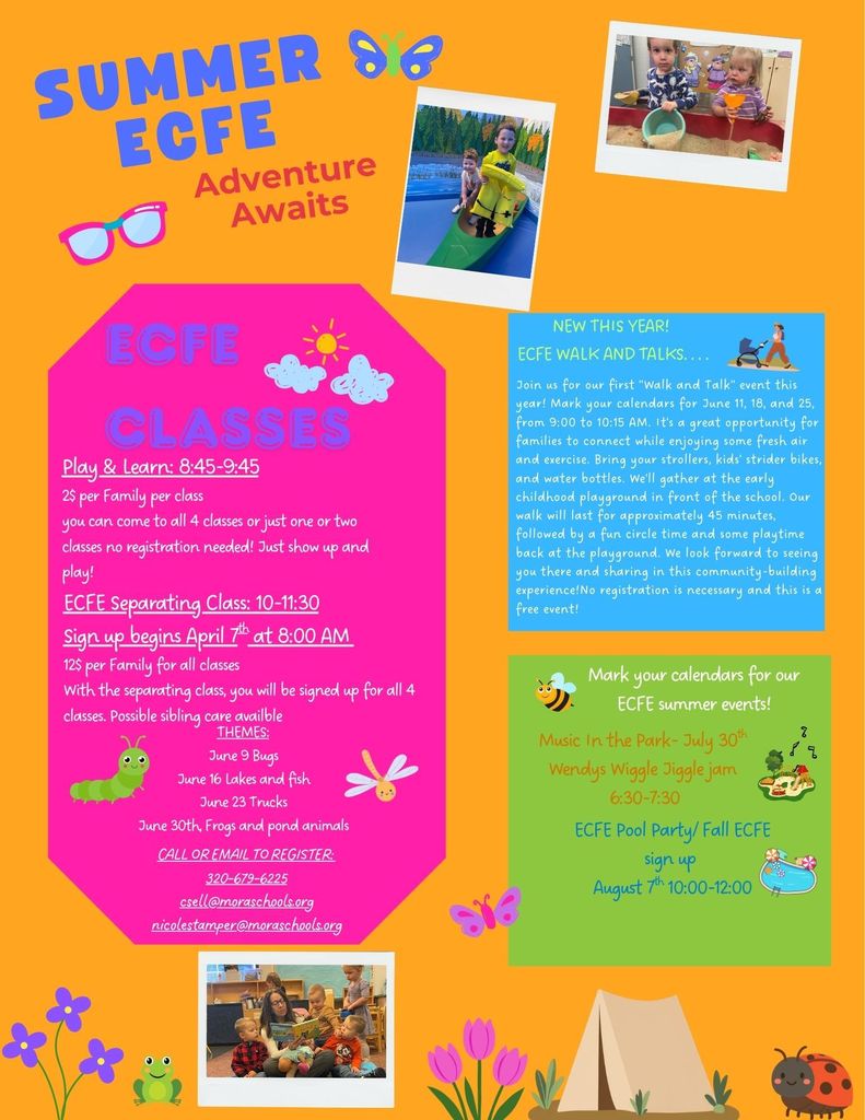 Summer ECFE! More information available at 320-679-6225