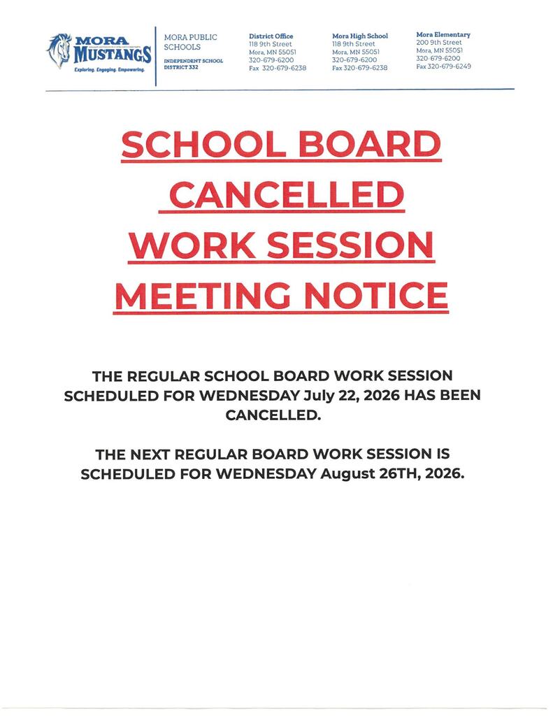 School Board Cancelled Work Session for July 22, 2026