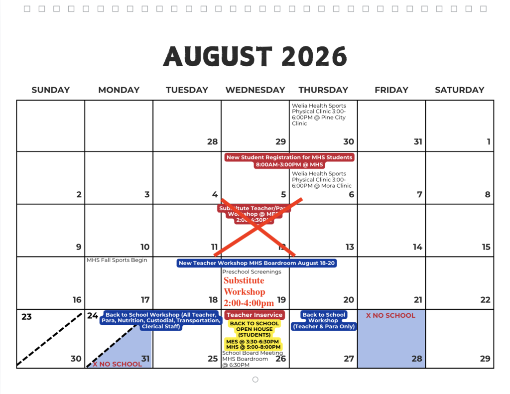 Corrected calendar days for August 2026