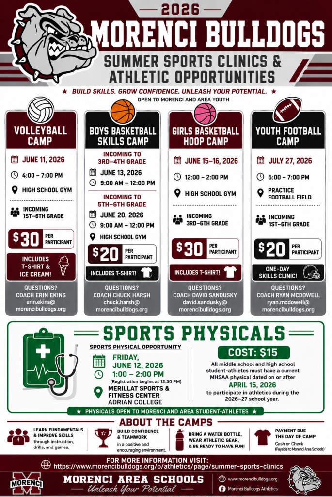 information flier on upcoming sports clinics