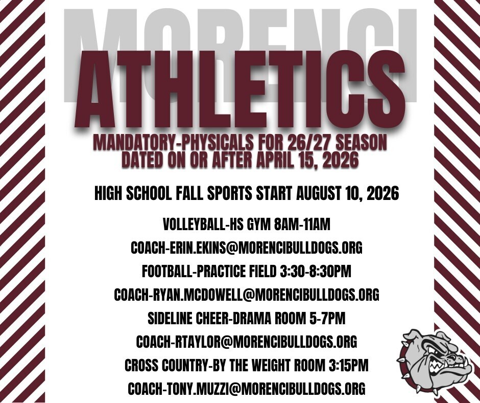 morenci athletics mandatory physicals for 26/27 season dated on or after april 15 2026