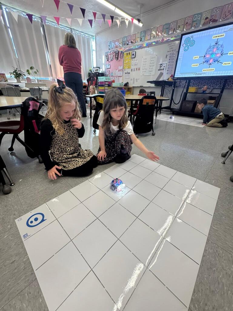 students working on stem project coding bots