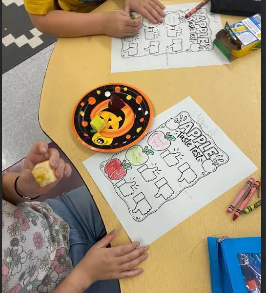 students working on a worksheet on what color apple tastes the best